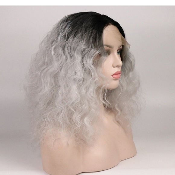 Ombre Black Gray Lace Beauty Wig main image 6